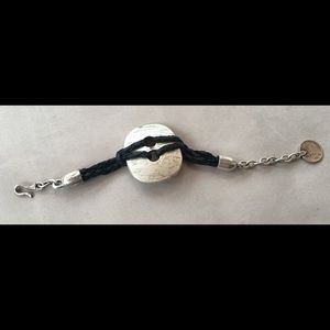 Black leather and metal bracelet